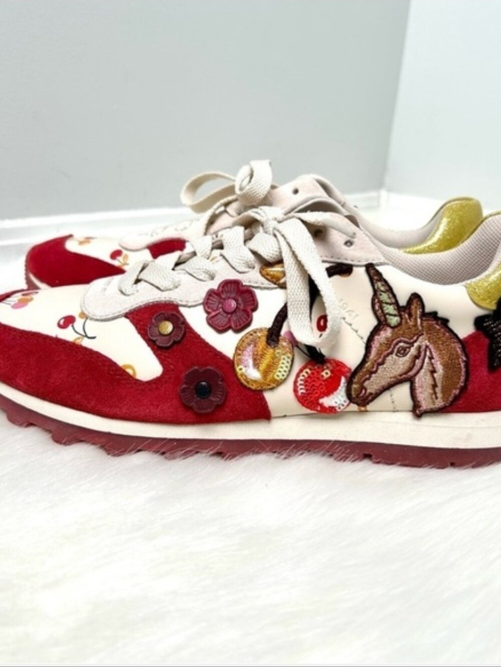 🦄RARE🍒 COACH C125 UNICORN CHERRY EMBELLISHED ATHLETIC RUNNING SHOES 6.5